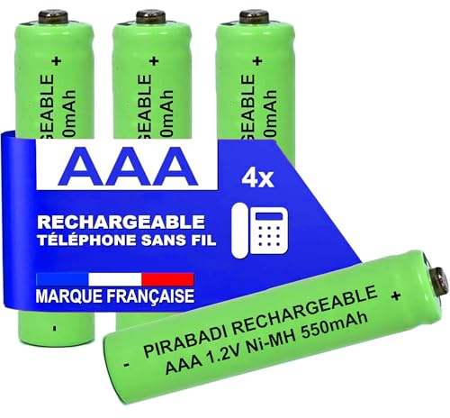 4 Piles Rechargeable 550mAh 1,2V NI-MH | AAA LR03 LR3 R03 R3 H03 H3 | Compatible Remplacement TÉLÉPHONE Fixe sans Fil Philips PANASONIC GIGASET ALCATEL Siemens DECT (550mAh)