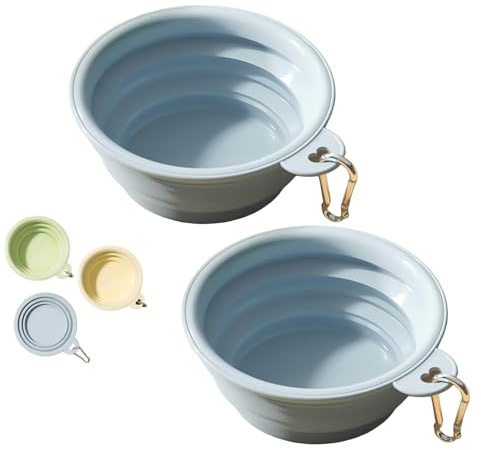 2 Stück Faltbarer Hundenapf 1000ml, Auslaufsicherer fressnapf Hund mit Karabiner,Robust und langlebig, Tragbarer Reisenapf für Haustiere, Hundetrinknapf faltbar,für Unterwegs, Wandern (Blau+Blau)