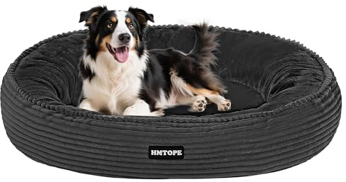 HMTOPE Cama ortopédica para perros medianos y gatos, lavable, cojín para perros, cesta redonda de pana, donut, sofá para perros, extraíble y antideslizante, diámetro de 80 cm, gris oscuro