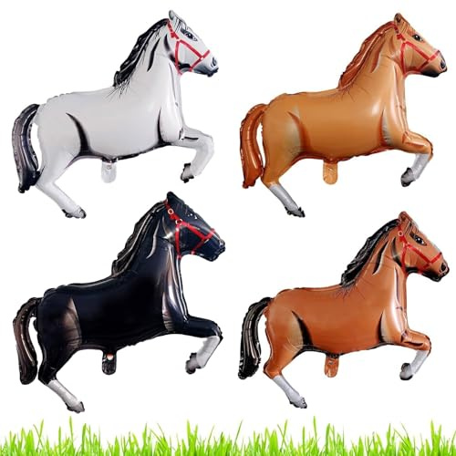 Ovanda 4 Pferde Folienballon für Kindergeburtstag & Pferdeparty | Aus Aluminiumfolie mit selbstschließendem Ventil, für Luft oder Helium; ideal für Cowboyparty, Reiterschule und Reiterhof.