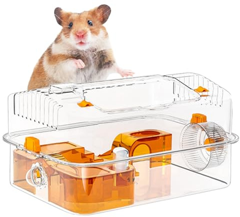 Hamsterbur - Robust Marsvinbur | Aktivitetsdekoration Klart Habitat med Automat och Hjul för Gömma Lek Vila Sömn