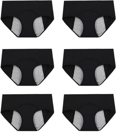 QUXVUIS Ropa Interior Menstrual Suave y cómoda para niñas Adolescentes, algodón Transpirable y a Prueba de Fugas, tamaño Disponible, 6 Piezas, Negro XL
