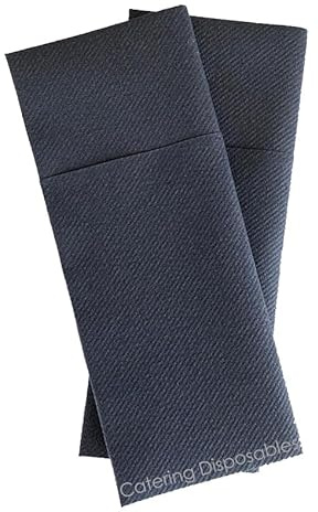 Black Compact Easy Pocket Airlaid Napkins, Pack of 50, 32 x 40cm (Unfolded), Disposable and Biodegradable