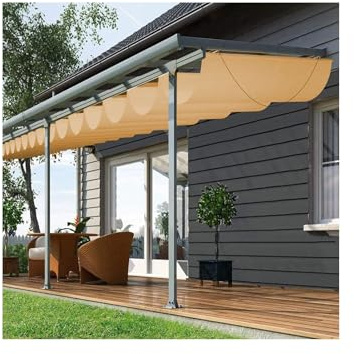 Toldo retráctil para pérgola con parasol ondulado, 1,2 x 14 m, para exteriores, para pérgolas y invernaderos, techo de protección UV para jardines y patios