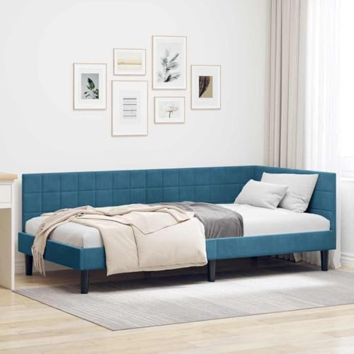 Amorsee Schlafsofa 100 x 200 cm mit Lattenrosten, Polsterbett Bettsofa Einzelbett Bett Sofabett Gästebett Tagesbett, Samt, ohne Matratze, Blau