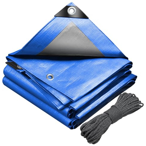 VOUNOT® Telo Impermeabile Esterno 3x4m, Telone Occhiellato Impermeabile Rinforzato PE 180 g/m², Telo Protettivo Multiuso per Barche, Legno, Piscina, Mobili da giardino, Auto, Blu-Argento