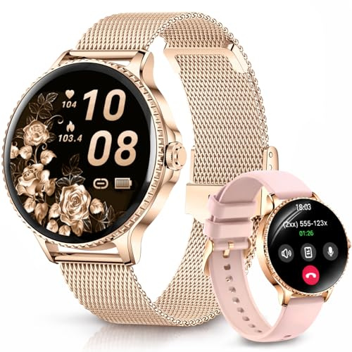 Smart Watch for Women Answer/Make Call, 1.27'' HD Fitness Watch with Heart Rate/Sleep/SpO2 Monitor, New Smartwatch with 120+ Sports Modes, IP68 Waterproof Activity Tracker for Android iOS, Rose Gold