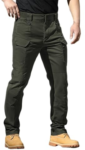 Lggwunsi Pantalon Chantier Homme - Multi-Poches Elastique Militaire Pantalon Cargo Homme Respirantes à Séchage Rapide Pantalons Tactique Militaire Hommes pour Randonnée et Outdoor,Vert armée,L