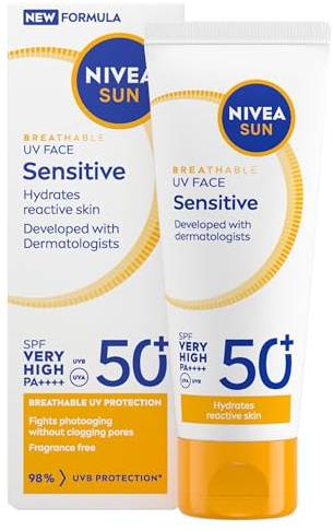 NIVEA SUN Breathable UV Face Sensitive SPF 50+ (40ml), Face Sunscreen For Sensitive Skin, Prevents Sun Allergies and Irritations, Fragrance-Free and Non-Comedogenic Formula