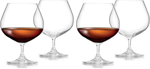 FLOW Barware Set di 4 bicchieri da brandy di alta qualità, realizzati a mano, 700 ml, in cristallo senza piombo, confezione regalo per brandy, cognac, liquori o liquori