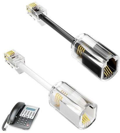 gsgfuis Desenredador de cables para auriculares de teléfono, 2 unidades, giratorio 360 grados, conector RJ9 4P4C con cable en espiral (1 negro, 1 blanco)