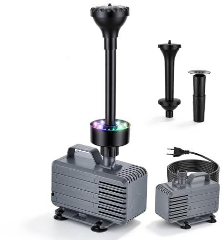 3-in-1 Teichfilter Komplettset, Teichfilter mit Springbrunnen & UV-Klärer, 3200 L/H 60W Unterwasserpumpe, Filter Kit für Gartenteich, Koi Teich & Außenteiche, saubere Wasserklärung durch Filteranlage