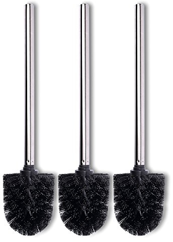 Schramm® 3er Pack WC Ersatzbürsten schwarzer Bürstenkopf Edelstahl Griff Poliert Bürstenkopf einzeln wechselbar schwarz Toilettenbürste Ersatztoilettenbürste Toilettenbürsten