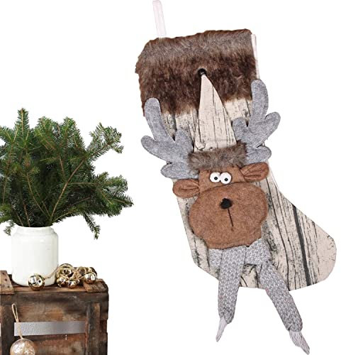 Tischdeckenshop24 Deko Weihnachtsstiefel Elch zum Befüllen, 20x45cm, Premium Qualität aus Stoff, Nikolausstiefel zu Weihnachten