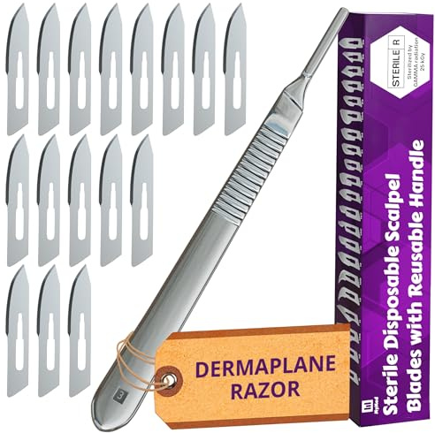 Pack of 15 Surgical Blades 10 and Stainless Steel Scalpel Handle, Size 10 Scalpel Blades with Scalpel Handle, High Carbon Steel Dermablade Scalpels Surgical 10 Blades, Dermaplaning Tool for Face
