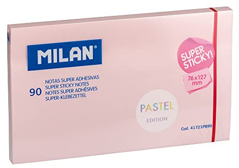BLOC 90 NOTAS SUPER ADHESIVAS ROSA PASTEL 76x127mm MILAN