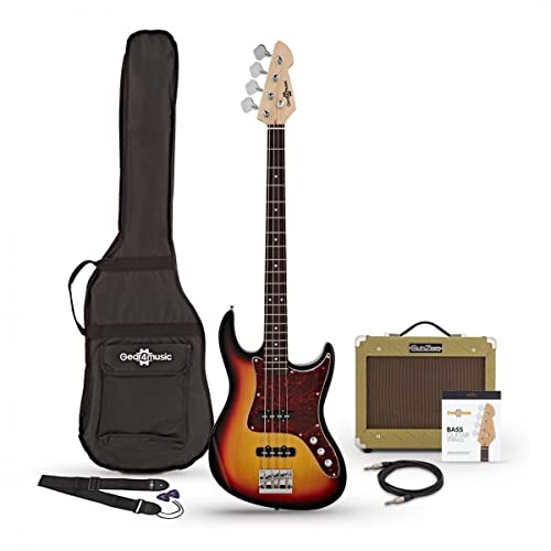 Vintage Style Bassgitarre mit 15W Tweed Verstärker LA II von Gear4music | Vielseitiger Bass mit Klarem Druckvollem Ton, Lineare Brummfreie Tonabnehmer, Vintage-Tweed-15W-Verstärker