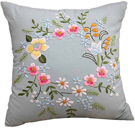 Sharplace Kit de taies d'oreiller à Broder Housse de Coussin Kit de taie d'oreiller Kits de Point de Croix pour débutants - Bleu Clair