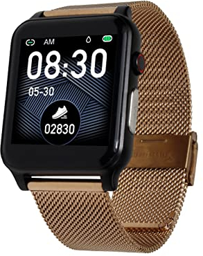 HEYRO FIT 21 Metal Roségold Smart Watch mit EKG, PPG, Blutdruckmessung, Pulsuhr, Kalorien- & Schrittzähler – mit zusätzlichem roségoldenem Metallarmband (Edelstahlgewebe)