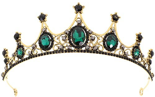 FOMIYES Krone Damen, Barocke Krone, Krone Damen Schwarz, Grüne Brautkrone für Hochzeit, Geburtstagsfeier