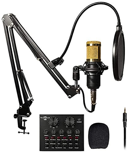 HMTE Condenser Microphone Kit, Usb Microphone Kit With V8 Sound Card, Usb Streaming Podcast Pc Studio Condenser Microphone Stand, Pop-Up Filter Shock Mount For Studio Recording Broadcast Vocal Micr