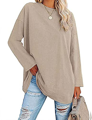 Famulily Women's Basic Round Neck Long Sleeve Cotton T Shirts Solid Color Comfy Loose Tunic Tee Shirts Tops
