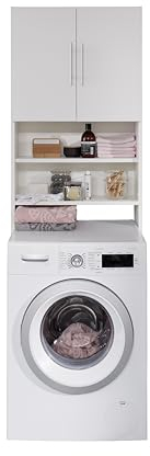 AVANTI TRENDSTORE Torraca - mobile per lavatrice, mobiletto da bagno in legno laminato di colore bianco con ripiani aperti e chiusi. Dimensioni: LxAxP 64x190x25 cm