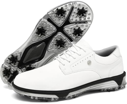 ULTIANT Mens Golf Shoes Traditions Spikeless Size 7.5-14(White,44)