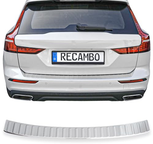 RECAMBO Protection de seuil de Chargement en Acier Inoxydable Mat brossé avec Texture - Compatible avec Volvo V60 2 - année de Construction à partir de 2018 - Style et Protection pour Les Pare-Chocs