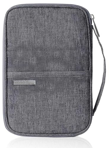 thirei Tasche Familie Reiseorganizer, Reisepass Tasche Reisepasshülle, mit RFID Passfächer Kartenfächer, Wasserdicht Travel Organizer, für Pass, Kreditkarten, Reisedokumente, Ausweis (Grau)