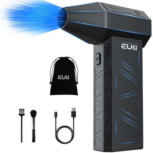 EUKI Souffleur Air Comprimé, 150000 TR/Min de Pulvérisation d’Air Comprimé avec Batterie 6000mAh, Soufflette Air Comprimé, Bombe Air Sec pour Clavier, Électronique, Bombe Air Sec Nettoyage PC