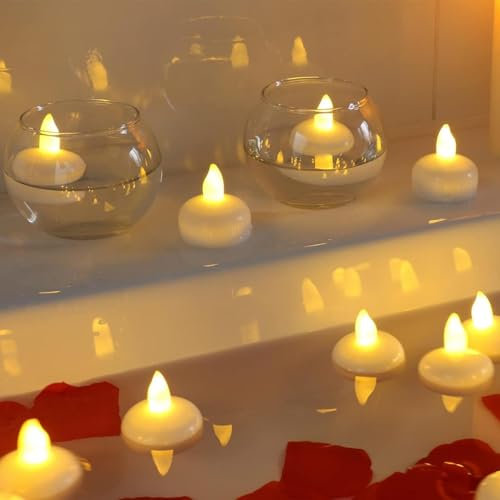 Bvizyelck Bougies Flottantes LED, 12 Pièces, Imperméables, Sans Flamme, Étanches, Vacillantes, Pour Mariage, Piscine, Spa
