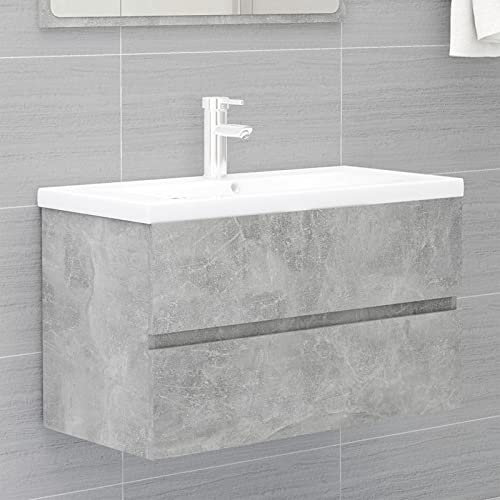 Homgoday Schrank mit integriertem Waschbecken, Grau, Beton, aus mehrschichtigem Holz, Möbel, Aufbewahrungsschränke, Sideboard, Bodenschrank für Badezimmer v