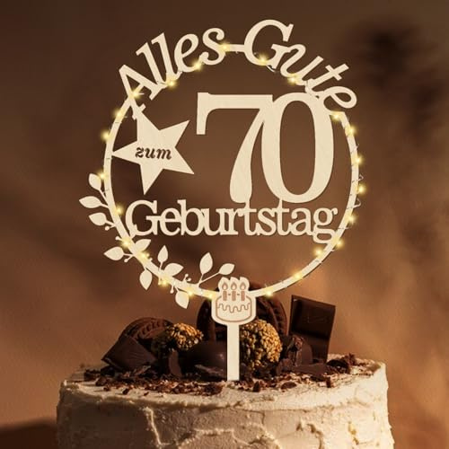 Giftota Cake Topper 70. Geburtstag Deko Männer Frauen mit LED Lichterkette | Tortendeko 70. Geburtstag, Kuchen Deko für 70 Jahre Frauen Männer