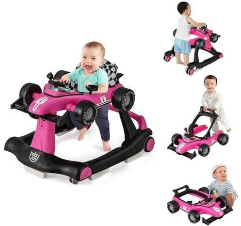 COSTWAY Girello per Bambini 4 in 1, Girello Pieghevole con Altezza e Velocità Regolabili, Carillon con Luci, Volante e Sedile, Primi Passi per Bambini 6-18 Mesi, Portata 12 kg (Rosa Scruro)