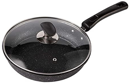 OWOHYG Sartén para Wok, sartén Antiadherente de Cobre con Tapa, sartén clásica, sartén con Revestimiento Antiadherente, Olla para cocinar con Mango de Acero Inoxidable(26cm)