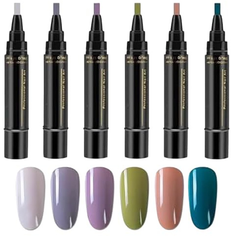 Plumas De Esmalte De Uñas De Gel - Plumas De Esmalte De Gel Ultravioleta Para Arte De Uñas | Bolígrafos Para Decoración De Uñas De 6 Colores Para Pintar Uñas En Gel | Rotuladores De Esmalte De Uñas De
