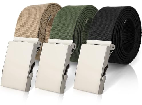 Yamitora 3 Stück Gürtel Herren, Unisex Verstellbarer Arbeitsgürtel Herren und Damen, 128 x 3.8cm Gürtel Ohne Löcher, Einstellbar Stoffgürtel für Geschäft Sport Lässig Armeegrün Khaki Schwarz