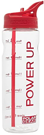 Polar Gear 750ml Tracker Water Bottle With Straw - BPA-Free & Reusable With Time Markings – Perfect for Running Gym, Cycling & Work - Red