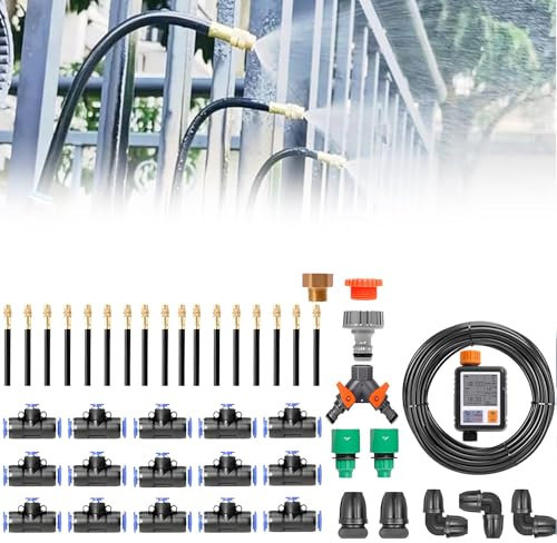 Garden Watering System,360° Curved Garden Automatic Irrigation System,with Adjustable Nozzle Copper Sprayer and Smart Timer,Drip Irrigation System for Garden,Greenhouse,Yard,30M/98.4FT+Controller