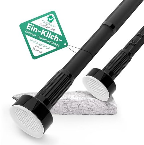 VECTO Duschstange Ohne Bohren 150-250cm Ø32mm Gardinenstange Schwarz | Teleskopstange zum Klemmen Einfache Installation für Duschvorhangstange, Kleiderstange, Vorhangstange，Raumteiler