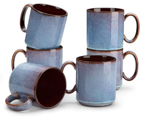 Vancasso stengods muggset, mugg 480 ml, kaffekoppar blå, 6 stycken
