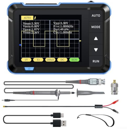 DSO152 Portable Oscilloscope 200kHz 2.5MSa/s Real-Time Sampling One-Button Auto Mode High Definition Display for Electronic Testing Labs(high)