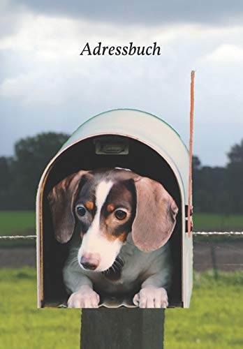 Adressbuch: Für Adressen, Telefonnummern, E-Mails, Geburtstage, Jubiläen und wichtige Informationen mit Dackel im Briefkasten (Dachshund)