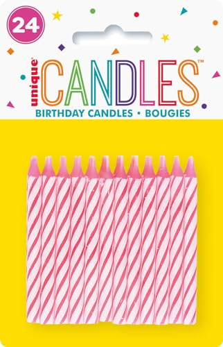 Unique Party 1905PC - Striped Pink Birthday Candles, Pack of 24