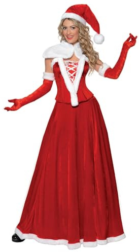 Fever, Damen Weihnachtsfrau Deluxe Kostüm, Mütze, Umhang, Korsett, Rock und Handschuhe, Größe: L, 36985