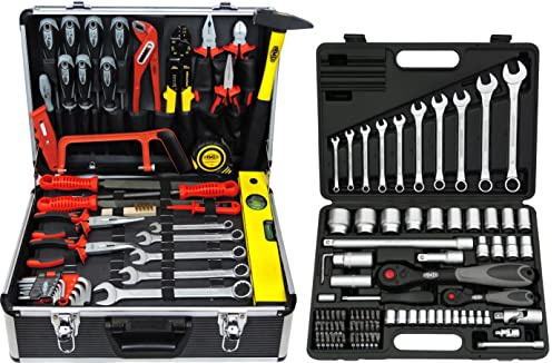 FAMEX 743-47 Mechaniker Werkzeugkoffer gefüllt mit Werkzeug Set - viel Platz für weitere Werkzeuge und Teile - umfangreich bestückt