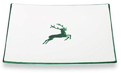 GMUNDNER KERAMIK Speiseteller Grösse: l= 26 cm x b= 26 cm x h= 2.2 cm grüner Hirsch Geschirr, handgemacht in Österreich