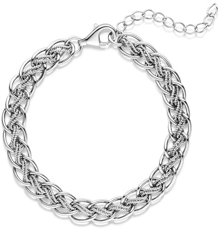 Damen Armband Silber 925 Doppelpanzerkette 6mm rhodiniert 18-23cm SA-28 | Breites Silberarmband aus hautfreundlichem 925 Sterling Silber verstellbar für Frauen von MATERIA by Matthias Wagner