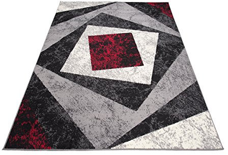 Designer Teppich mit Karo Kariert Meliert in Grau Rot Weiß - ÖKO TEX (300 x 400 cm)